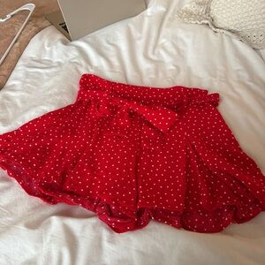 Zara Red and White Polka Dot Skort with Tie Waist